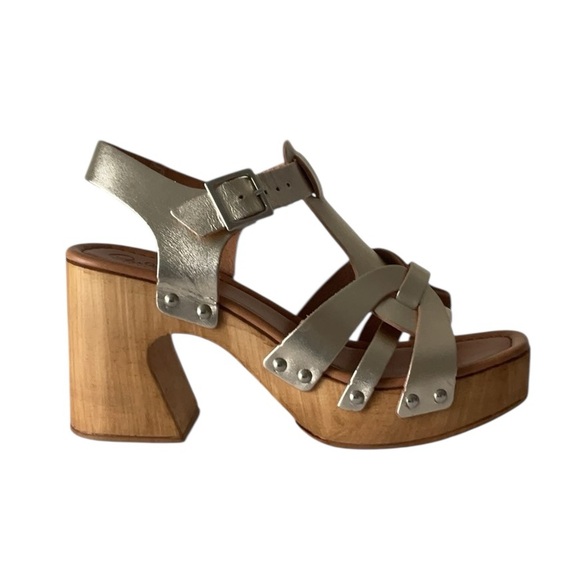 Carlo Pera Made In Italy Metallic Gold Straps Heeled Clogs, size US 8 - Picture 2 of 13